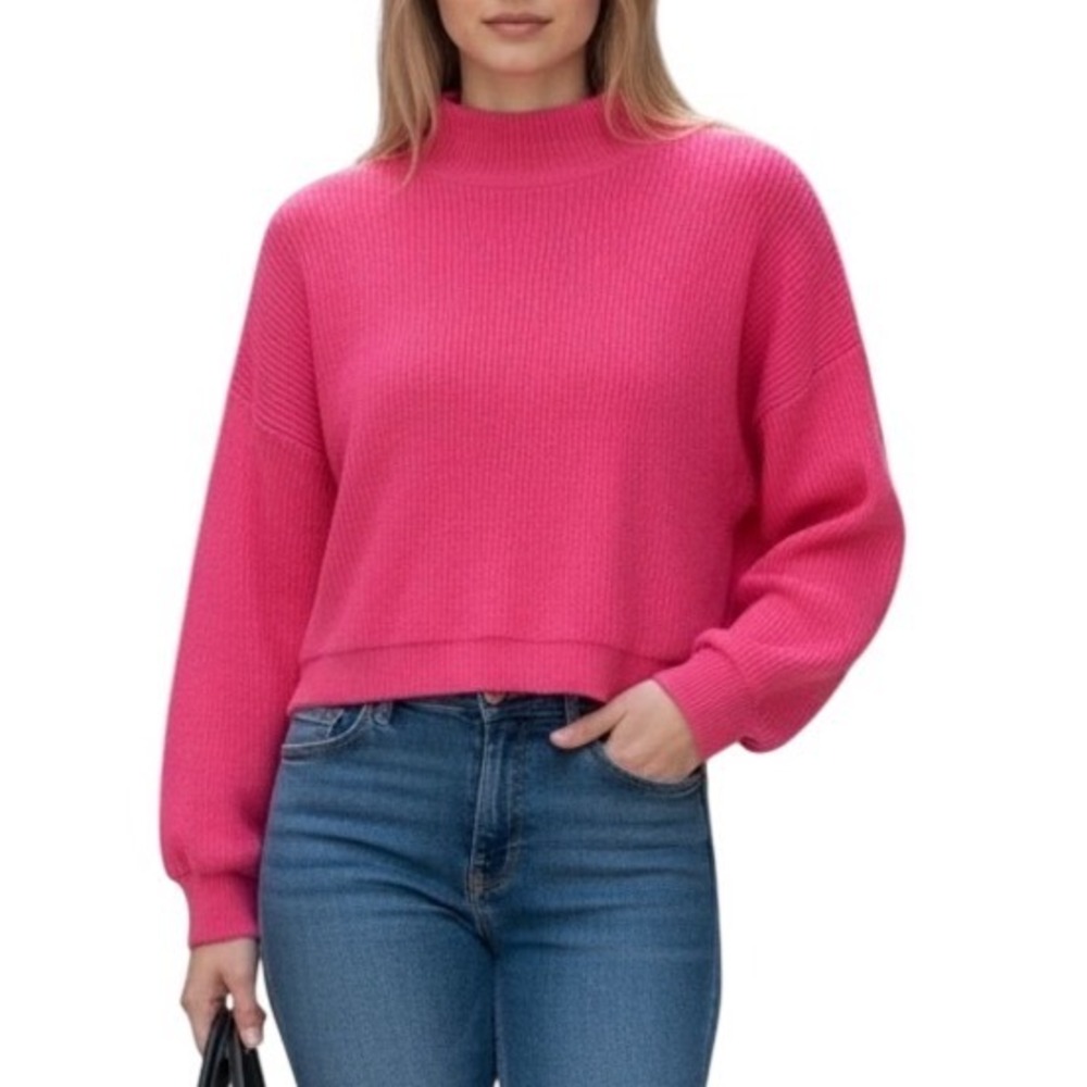 Line and Dot Pink Turtleneck Sweater Women Large Knit‎ Cozy Pullover